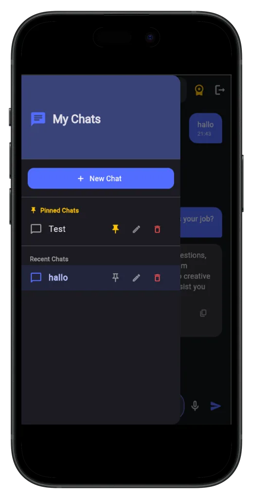 Chat history with pinned chats